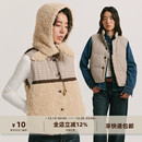 yawhat卡其色格纹拼接仿羊羔毛两面穿棉服马夹秋冬保暖背心外套