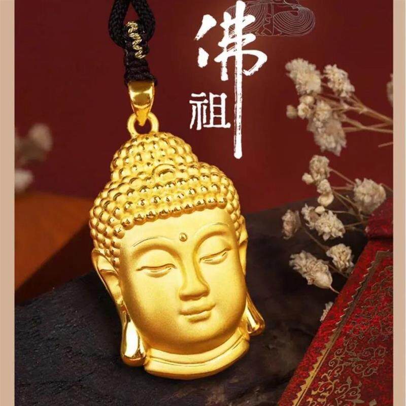 金佛头项链女款吊坠24纯黄色镀真金大日如来佛祖男挂坠佛像保平安