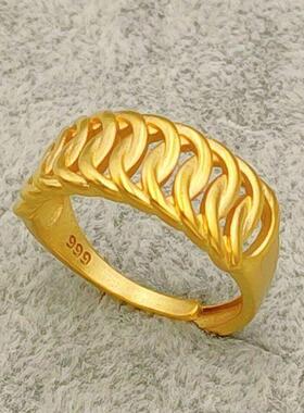 新款越南沙金牵手戒指男女款结婚情侣对戒指环久不掉色黄色戒子