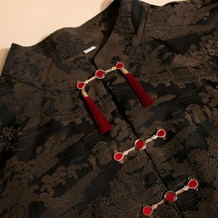 旗袍宋制披风云肩对HF221 传承金属汉服盘扣蝴蝶金色立领搭扣古装