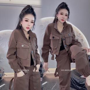 女冬季 外套收脚裤 欧货洋气工装 短款 两件套 风长袖 加绒加厚牛仔套装