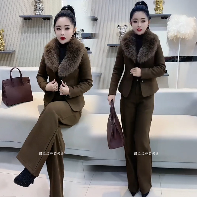 时尚套装女2025冬季新款大毛领加棉加厚外套高腰显瘦直筒裤两件套,女装/女士精品,时尚套装,淘宝优惠券,粉丝福利购,淘宝优惠卷