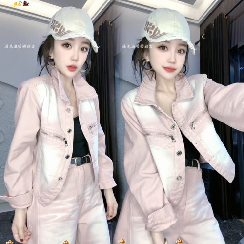 牛仔套装女2026春季新款欧货时尚高级感水洗做旧外套阔腿裤两件套