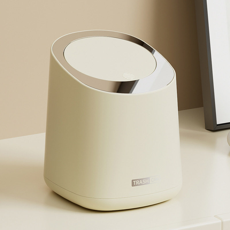 新品高颜值ins风桌面垃圾桶奶油色迷你小号按压式桌上带盖垃圾筒