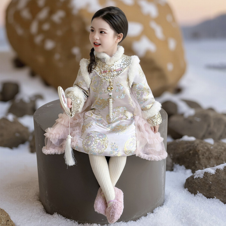 女童中国风旗袍裙冬装2025新款洋气儿童唐装拜年服女孩新年公主裙
