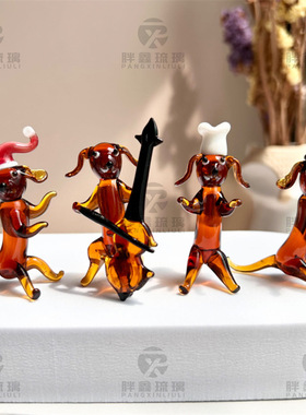 淄博琉璃西餐狗纯手工可爱桌面摆件圣诞装饰品家居跨境送礼工艺品