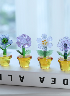 创意小花朵桌面玻璃摆饰客厅书桌家居清新彩色花朵植物玻璃摆件
