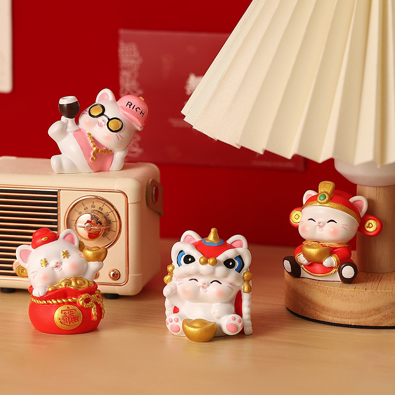 创意公仔招财猫树脂摆件手办卡通办公桌面装饰摆件新年礼物送朋友