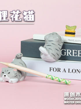 手工木雕猫木制工艺品小猫跨境猫咪文创手办原创桌面车载摆件定制