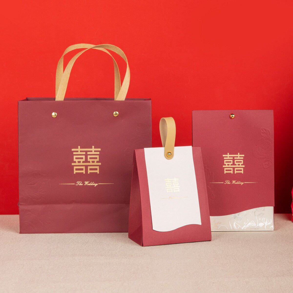 结婚请帖喜糖盒手提袋三件套图片
