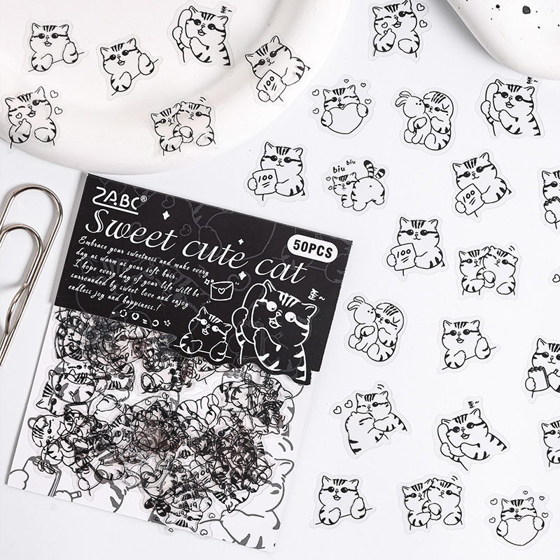 可爱猫咪熊猫动物贴纸自粘手帐