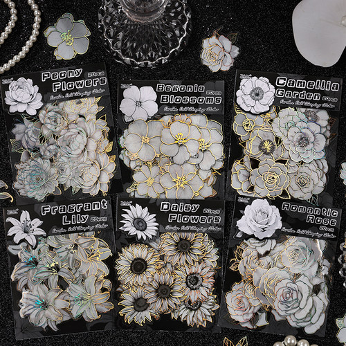 花香满园立体烫金花卉花瓣贴纸包