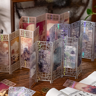 古早风创意屏风书签寥寥暮间雨国潮风文字插画学生书页夹桌面摆件