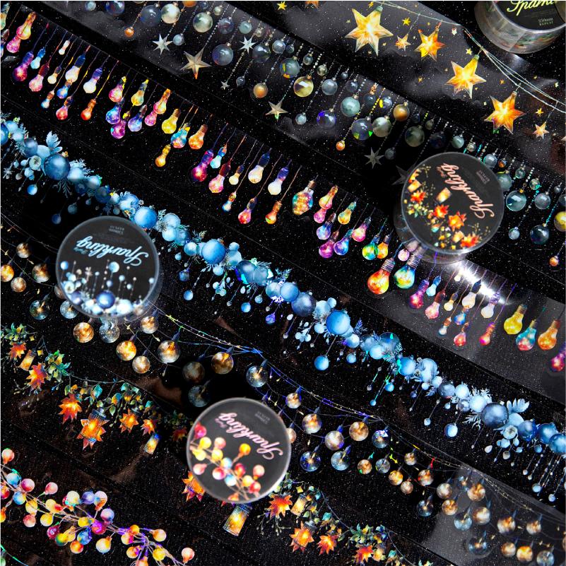 复古风灯饰胶带PET闪光派对造景手账diy拼贴装饰老式灯泡素材贴纸