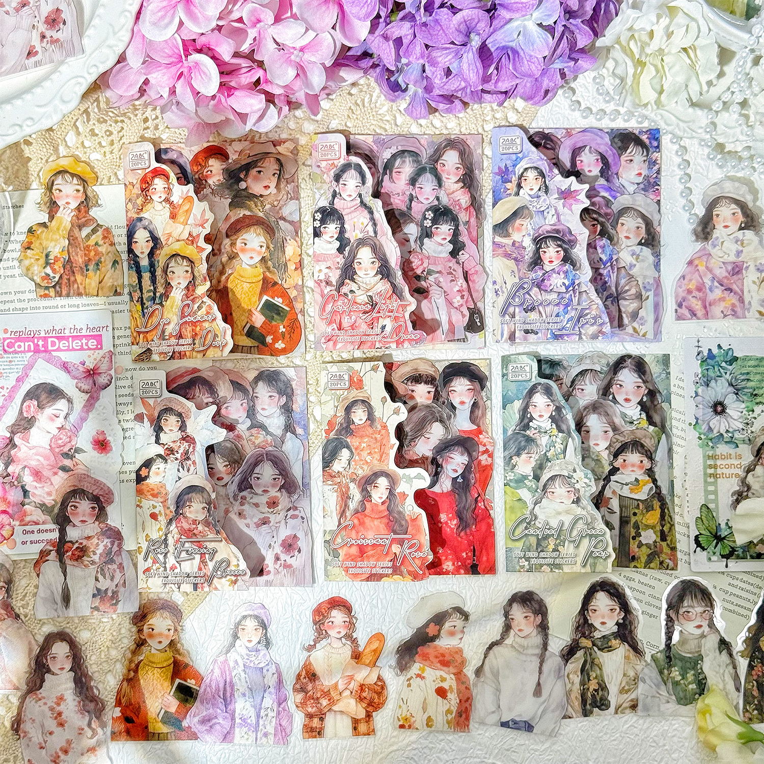 ins风动漫人物可爱女孩造景贴纸手账diy装饰时尚穿搭少女贴画防水图片