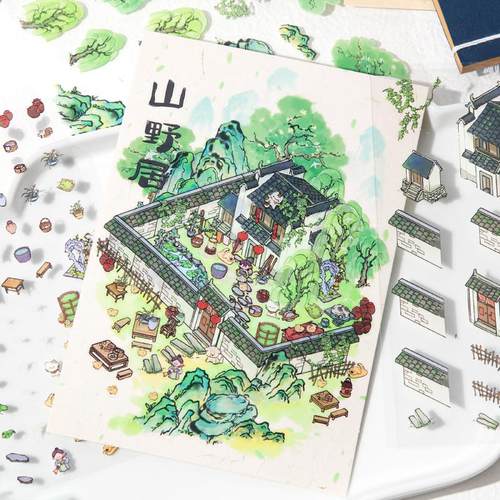 趣味国风3d立体造景贴纸