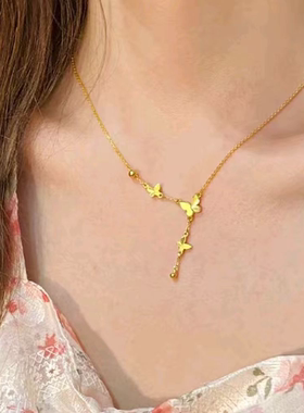 轻奢精致碎碎冰流苏蝴蝶锁骨链女款时尚小众百搭时尚