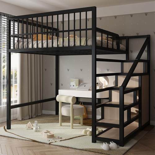 铁艺高架床上床下桌阁楼铁架床加厚小户型家用公寓loft复式儿童