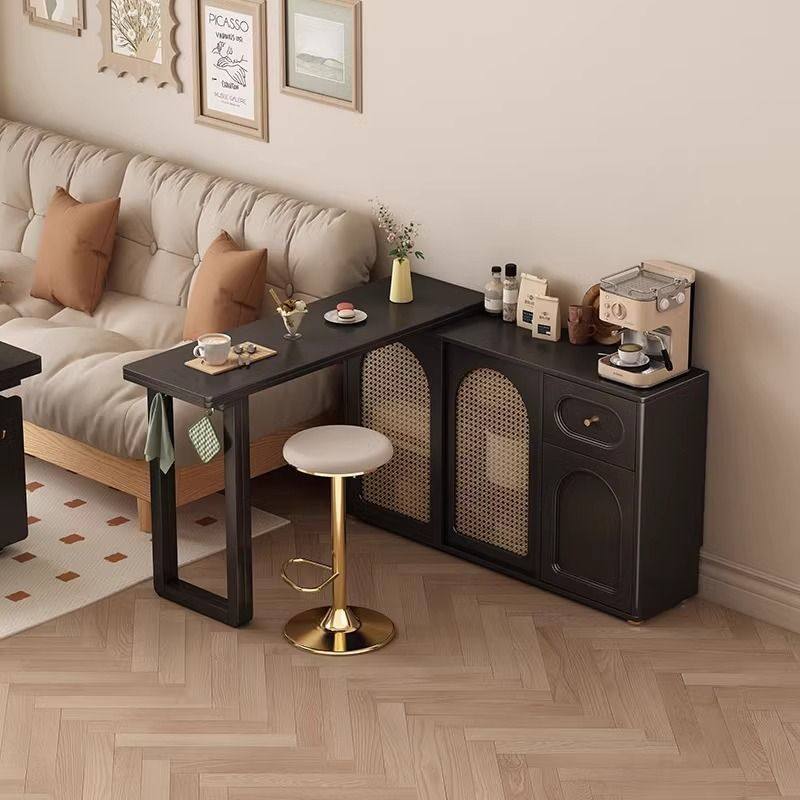 法式复古开放式厨房餐桌吧台一体可伸缩小户型家用休闲隔断柜酒柜