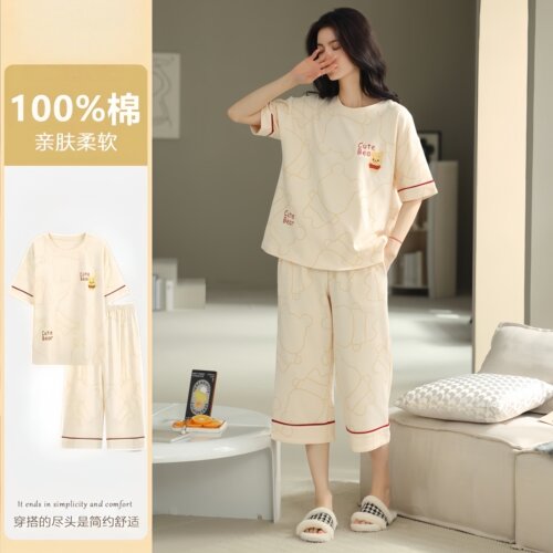 2026年新款睡衣女士夏季纯棉短袖七分裤可外穿甜美休闲全棉家居服