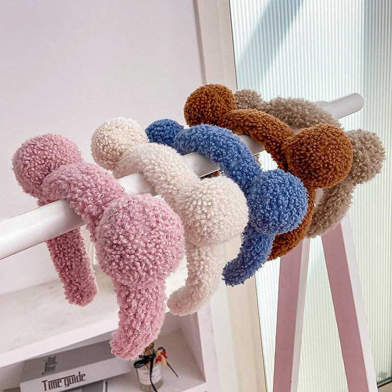 真毛珍珠羊羔毛绒发箍可爱头饰原创设计小熊耳朵球球发饰品女洗脸
