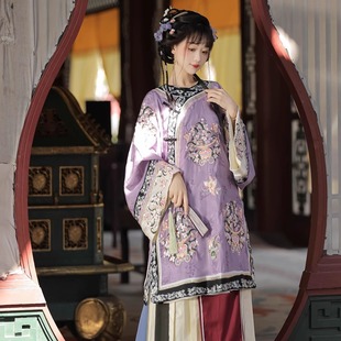 棲拾意原創(chuàng) 清漢女復(fù)原古董衣重工刺繡晚清斜襟氅衣馬面裙非印花