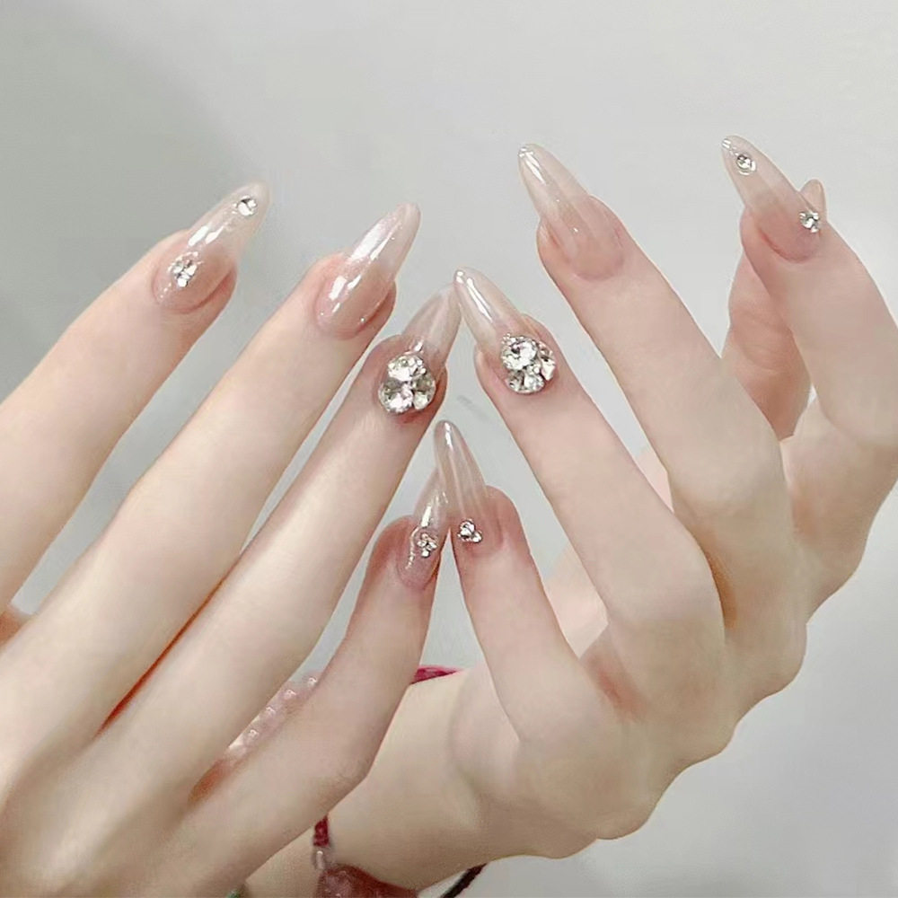 (杏仁甲)高级香槟电镀 短椭圆 穿戴式美甲假指甲成品可拆卸反复