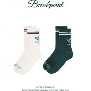 Breakpoint运动纯棉中筒袜提花机织logo毛巾底复古条纹百搭休闲