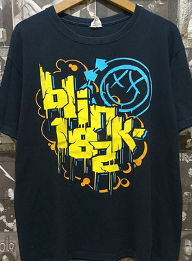 Blink.182乐队朋克摇滚潮牌风vintage古着撞色拼接潮牌男女半袖