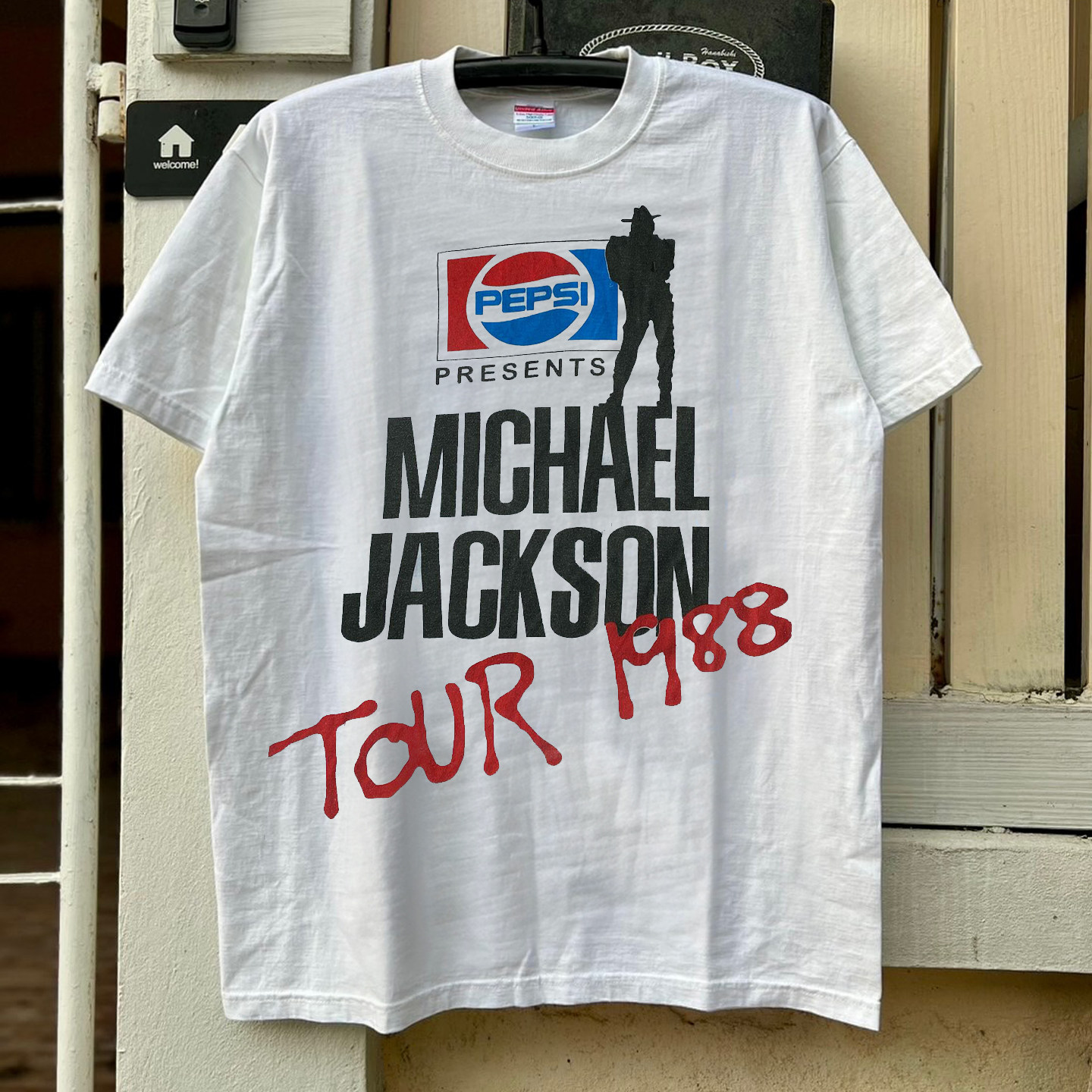 迈克尔杰克逊美式复古纪念T恤流行文化风做旧质感盐系纯棉短袖T恤