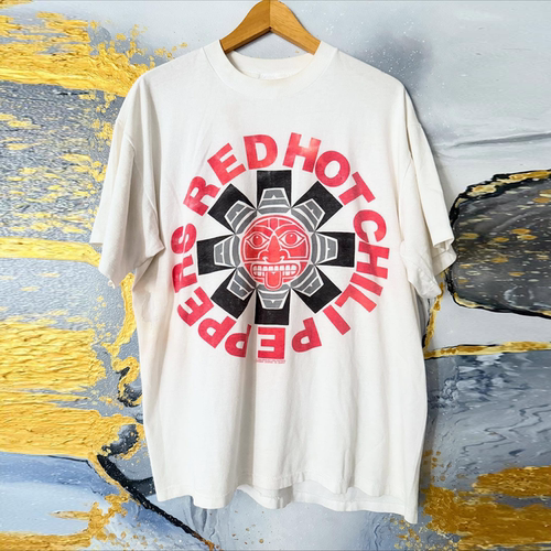Red Hot Chili Peppers红辣椒乐队潮流落肩美式复古重磅棉短袖T恤