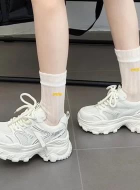 发泡底银色厚底老爹鞋女百搭2026网面轻便运动鞋单增高shis9809