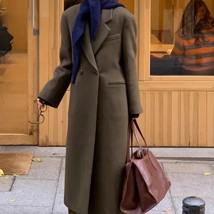 2026春秋新款韩版毛呢外套女加长款到脚踝加厚复古正肩显瘦呢大衣
