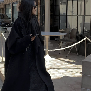 冬季新款韩版毛呢外套女超长款到脚踝气质宽松廓形赫本风加厚大衣