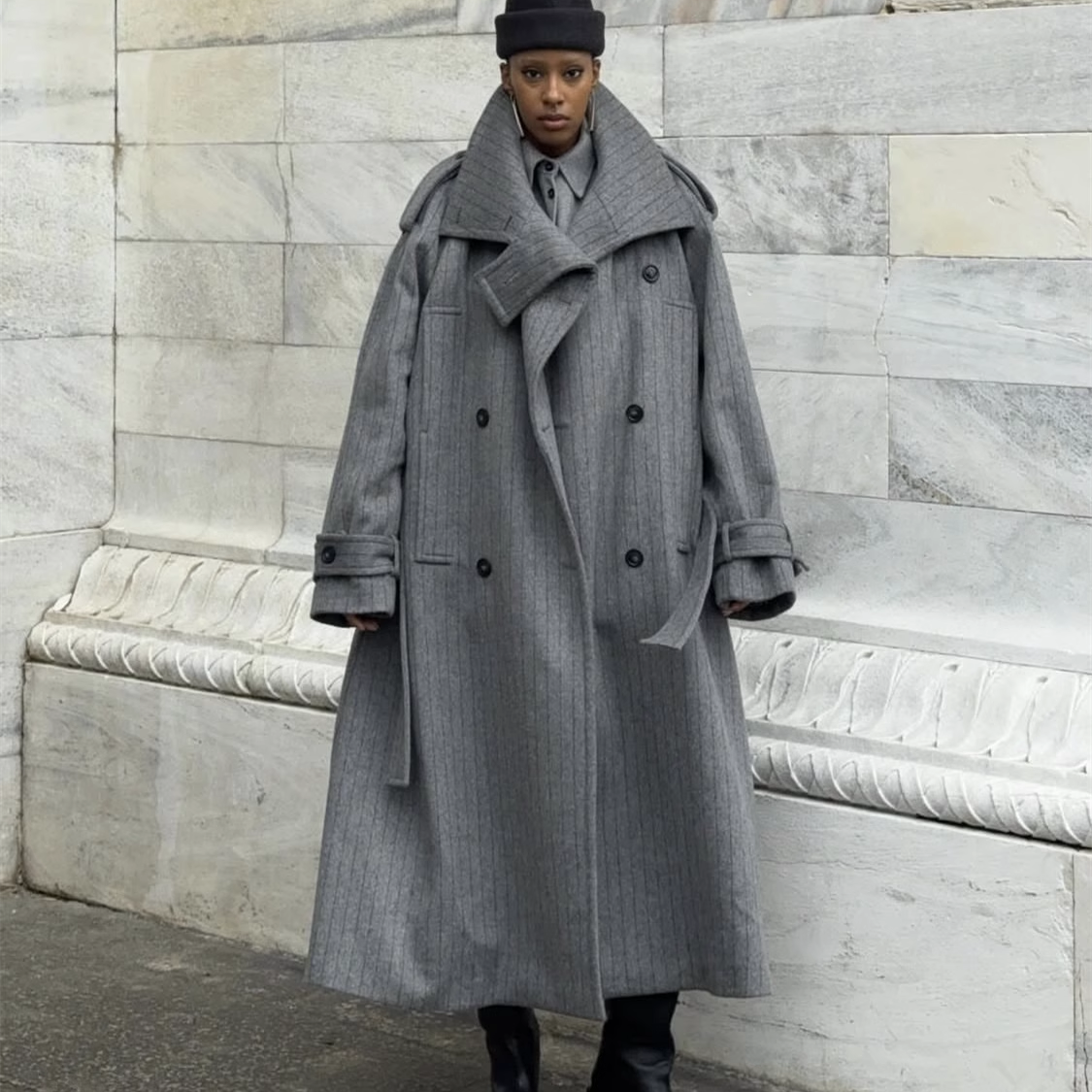 巴黎旧梦经典廓形复古毛呢外套女超长款宽松高个子高级感加厚大衣