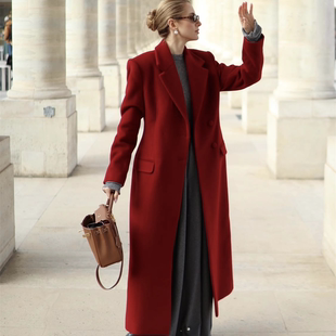 红色新年2026新款冬季毛呢外套女结婚过年夹棉超长款显瘦新娘大衣