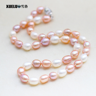 9mm米形多巴胺彩色 女 混彩糖果色天然淡水珍珠项链 雪洛珠宝