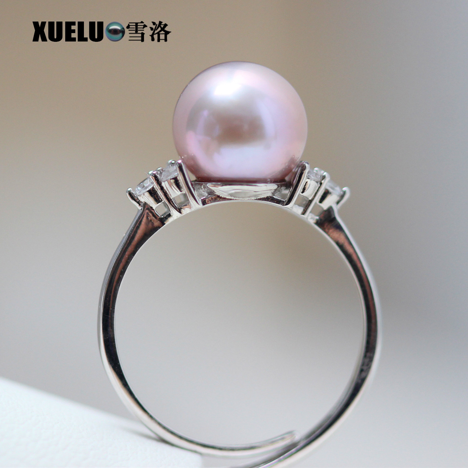 S925银紫色天然淡水珍珠戒指