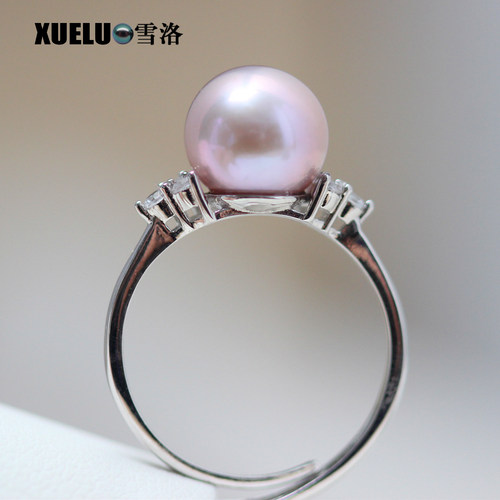 S925银紫色天然淡水珍珠戒指