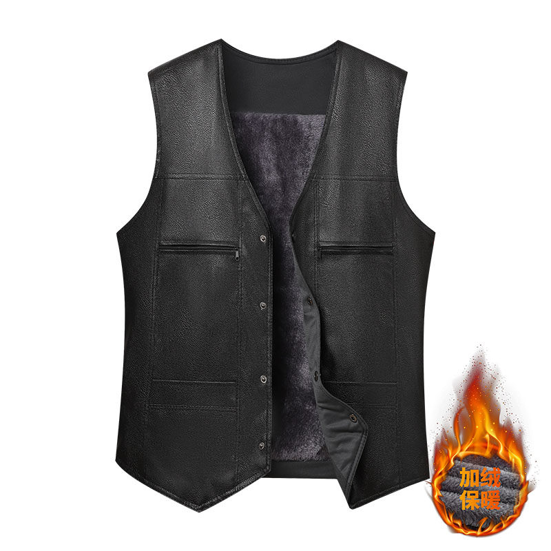 春秋真皮老年马甲男皮坎肩2026新款冬加绒绵羊皮无袖时尚背心外套