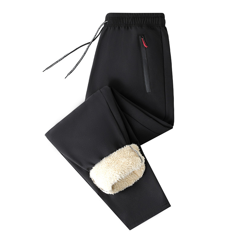 羊羔绒秋冬季2025新款卫裤男加绒加厚男女同款防盗拉链裤子男束脚