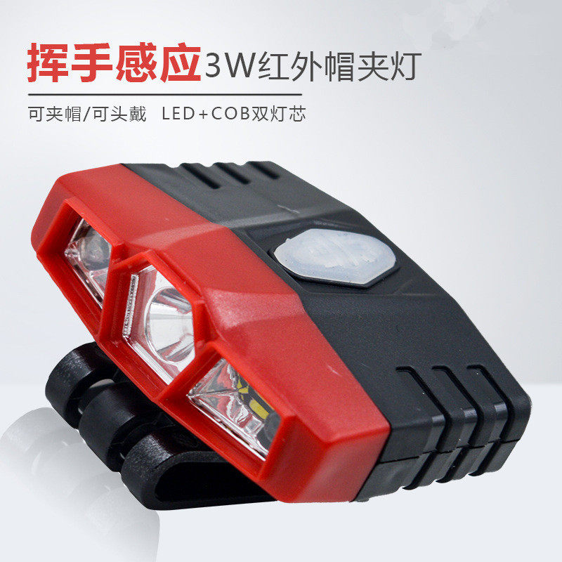 钓鱼感应头灯夜钓可充电强光LED夹帽灯帽檐头戴式防水