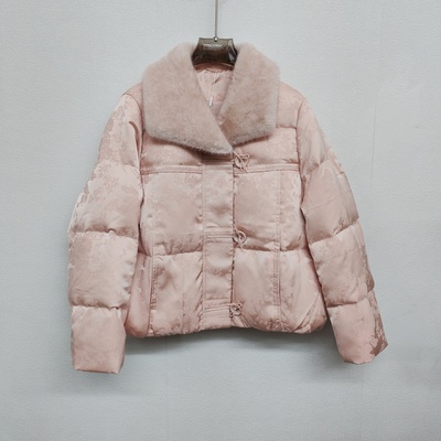 新中式仿水貂毛领鹅绒短款羽绒服