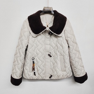 F813轻薄短款 小个女士棉服特色纽扣挂件 棉衣外套洋气双层翻领韩版