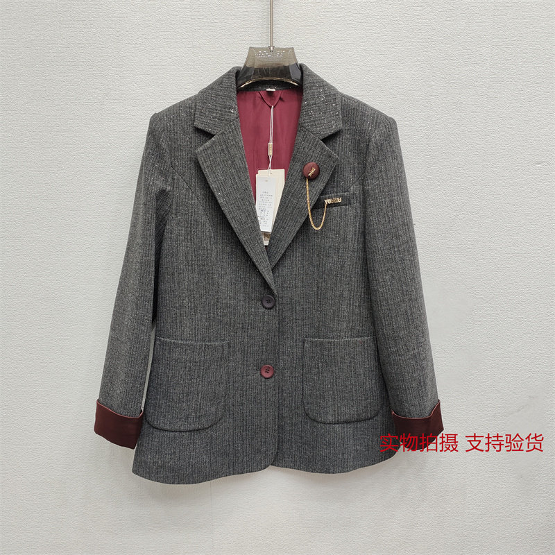 Y25C-15小西服亮片短款毛呢外套春款女气质妈妈减龄漂亮西装图片