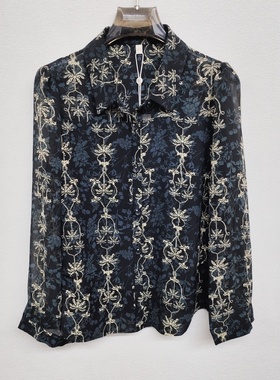 M78021时尚中年妈妈印花衬衫2025秋正肩袖舒适小衫洋气百搭女款