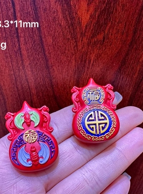 高纯度手工精雕朱砂红砂彩绘葫芦吊坠男女项链福气临门DIY上新款