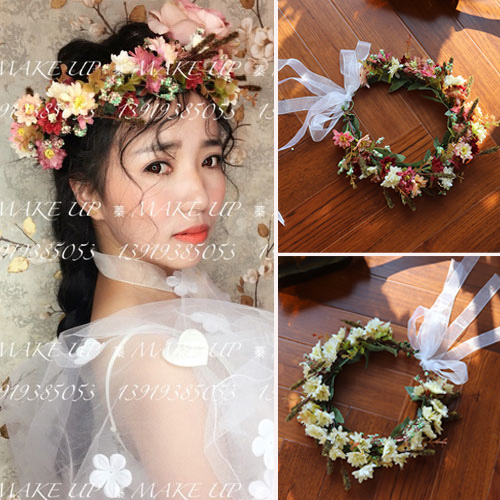 海滩拍照藤条森女花环结婚发饰