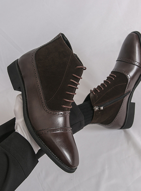 男士跨境爆款大码布洛克商务正装高帮皮靴38-46  P78