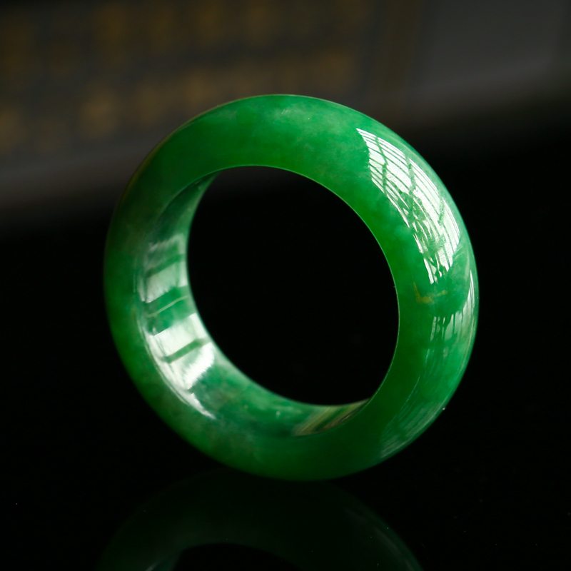 18.5mm冰种满色玉戒指玉指环6.71g天然翡翠a货